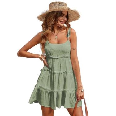 Imagem de Vestido Narecte Summer Cami Beach Boho Wedding Guest Light Green S