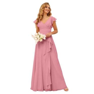 Imagem de Vestido de dama de honra TIRAS Elegant Ruffles Chiffon Mauve 2025