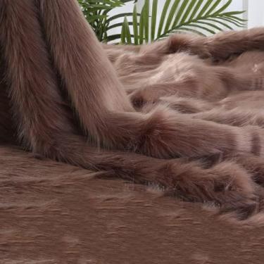 Imagem de Tecido de pele de simulação de cabelo comprido macio de veludo longo 180 × 50 cm tecido de pele de raposa artificial usado para trabalhos manuais DIY decoração de roupa tecido de fundo decoração de