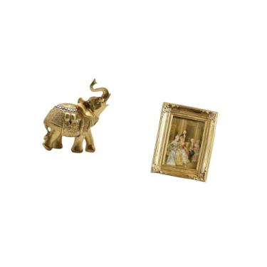 Imagem de Fenteer Escultura de Resina de Elefante, Ornamento com Moldura para Fotos, Porta-cartões, Estatueta Decorativa para Prateleira, Quarto, Mesa, Casa, Mesa, Pare