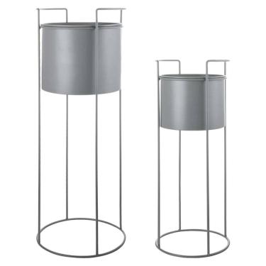 Imagem de Conjunto 2 Cachepots Decorativos com Suporte de Metal Cinza SD0285 BTC
