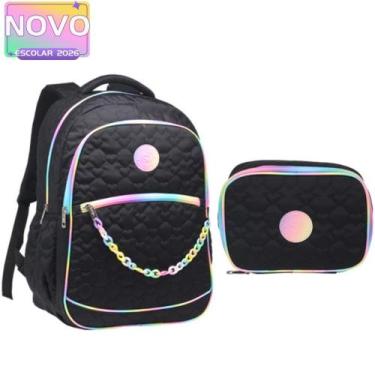 Imagem de Mochila De Costas Escolar Juvenil 18 Com Estojo Estampa Coração Femini