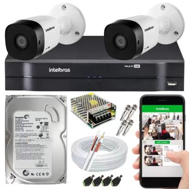 Imagem de kit 2 camera de segurança monitoramento intelbras Completo