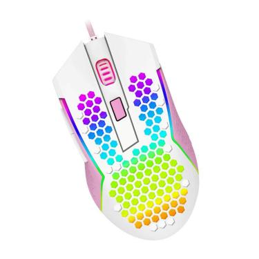 Imagem de Mouse Gamer REAPING Elite RGB USB 32000 DPI 6 Botões Branco e Rosa M987WP