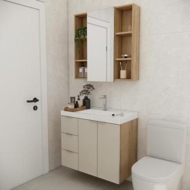 Imagem de Conjunto de banheiro com cuba vittare 80cm estilare cnj5007 carvalho/n