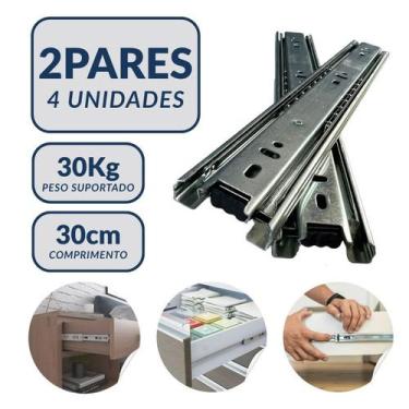 Imagem de Kit 4 Corrediças 30cm Telescópicas Light Aço 35mm 2 Pares - Kompraki