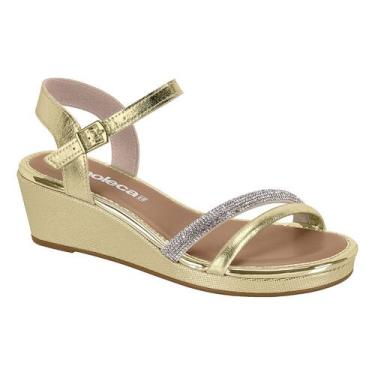 Imagem de Sandália Feminina Moleca Anabela Tira Strass Salto Baixo, Dourado, 37
