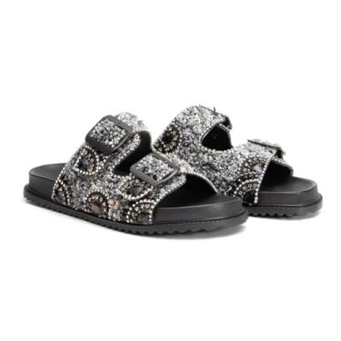 Imagem de Sandália Birken Papete Feminina Detalhes Pedraria Confortável Estilo Para Passeios Eventos e Dia a Dia Luxo Design Elegante (Preto, BR, Adulto, Numérico, 39)