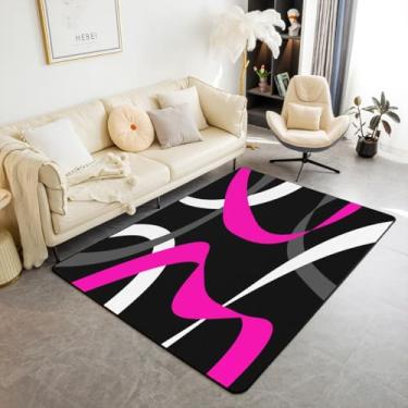 Imagem de Erosebridal Tapete cinza preto rosa choque cinza branco listrado abstrato tapete de chão para ambientes internos 1,78 m x 90 cm para crianças, meninas, adolescentes, mulheres, listras, geométricas