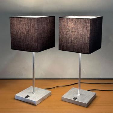 Imagem de Kit 2 Abajur Luminária de Mesa Clássico Quadrado Escovado Com Interruptor Com Cúpula de Algodão Preta Ref 47 Decoração Casa, Sala, Escritorio, Quarto