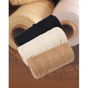 Imagem de 3 rolos de barbante de juta natural – corda de algodão para artesanato, jardinagem, embrulho de presente, decoração, embalagem