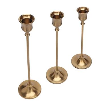 Imagem de Zerodis Suporte de Castiçal Coleção de Artesanato Suporte de Ornamentos Colecionáveis ​​com Cor de Latão Decoração de Mesa Elegante para Casamentos e Festas de Castiçal Vela Cônica de Ferro Vintage