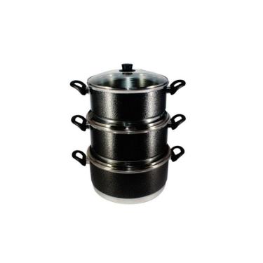 Imagem de Jogo Panelas Grande Craqueado Preto Alumínio 3