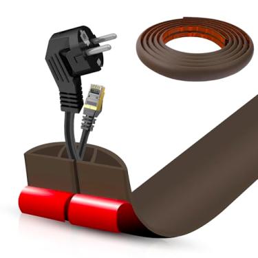Imagem de Capa de cabo de piso, cabo autoadesivo, ocultador, piso de 3 m, protetor de cabo de alimentação, protetor de cabos elétricos de piso para escritórios, academia, exposições (CoffeeBrown, 5 cm x 10')