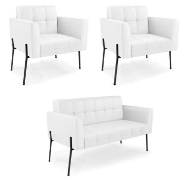 Imagem de Sofá Namoradeira E 2 Poltronas Pé De Ferro Preto Elisa Corino D03 - D'rossi Cor Branco