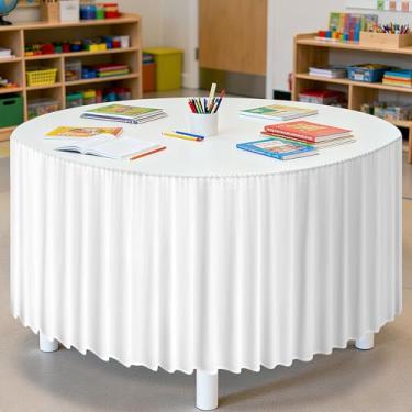 Imagem de Saia de mesa branca de 2,5 m com babados para decoração de sala de aula, toalha de mesa retangular, toalha de mesa redonda, saia para artigos de festa escolar, jardim de infância, escritório, estante