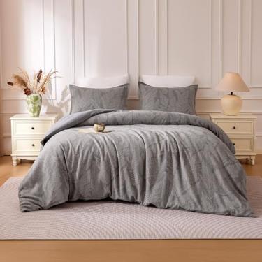 Imagem de SLEEP ZONE Conjunto de capa de edredom tamanho solteiro, capa de edredom jacquard boho com 1 fronha, conjunto de cama de 2 peças de folhas duráveis e macias para todas as estações, 172 cm × 228 cm