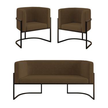 Imagem de Kit Sofá 2 Lugares + 2 Poltronas Para Recepção Balaqui Marrom