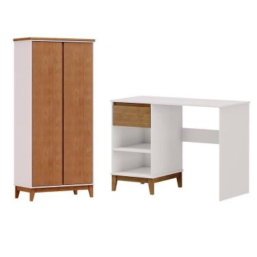 Imagem de Mesa Escrivaninha E Armario Escritorio Mdf Off White Freijo Milani Store