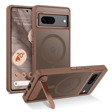 Imagem de GUAGUA Capa para Google Pixel 7 com suporte, capas magnéticas com suporte invisível dobrável translúcido, traseira fosca, fina, protetora, à prova de choque, suporte para celular para Google Pixel 7