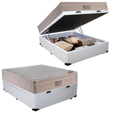 Imagem de Cama Box Baú Casal Sintético + Colchão Molas Ensacadas Ortobom Airtech 138x188x67 Branco