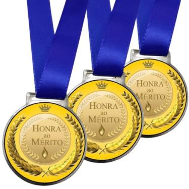 Imagem de Kit 15 Medalhas Para Honra ao Mérito Premiação De Campeão Competições Esportes 50mm Com Fita Azul