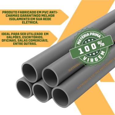 Imagem de Kit 5 Eletroduto Pvc 1/2'' 1m Sobrepor Eletroduto Resistente (Cinza)