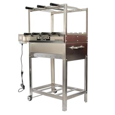 Imagem de Bacana Grills Churrasqueira multifuncional brasileira – 7 espetos – Churrasco – Multi Rotisserie – Aço inoxidável – Churrasqueira Gaúcha Portátil de Madeira e Churrasqueira a Carvão