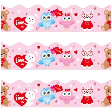 Imagem de Decoração de quadro de avisos para sala de aula para dia dos namorados 1,8 m com bordas de coração de desenho animado coruja coelho urso