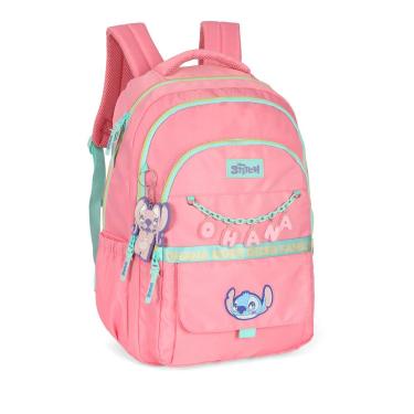 Imagem de Mochila de Costas G Stitch Disney Luxcel | Rosa Salmão Turquesa | Ohana | Chaveiro Angel