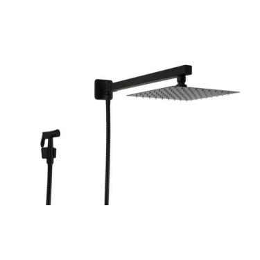Imagem de Ducha Chuveiro Preto Fosco Inox 20 cm com Ducha Manual com Trava - AMG
