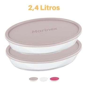 Imagem de 2 Assadeiras Oval Vidro Com Tampa 2,4L Refratário Marinex - NADIR FIGU