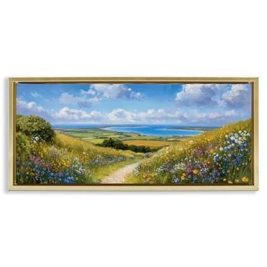 Imagem de Stupell Industries Valley Path Coastal Landscape Black Framed Floater Canvas Wall Art, design by Petal Prints Design, 14 x 31