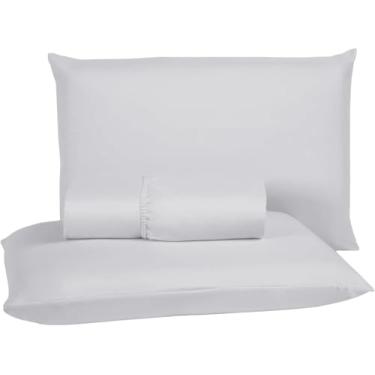 Imagem de Jogo de Lençol Queen Premium, 100% Algodão, 400 Fios, 3 Peças com Elástico, Cinza (BRANCO)