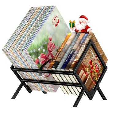 Imagem de R RUIMEI Suporte de disco de vinil, armazenamento de discos de vinil, suporte para livros, álbuns, revistas, organização de arquivos de escritório, fácil de montar até 80-100 lps, preto
