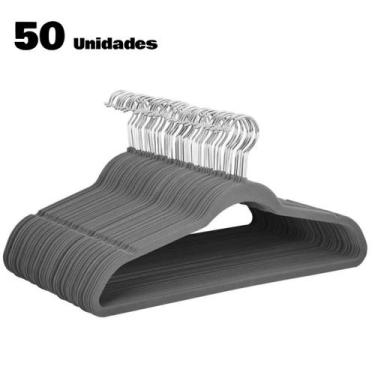 Imagem de Cabide de Veludo Adulto Cor Cinza 50 UNIDADES Antideslizante FUKUYAMA