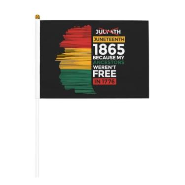 Imagem de Juneteenth Since 1865 Celebrate Freedom Afican Flags Mini Bandeiras de Mão Pequenas Bandeiras de Mesa de Seis Peças 14 x 21 cm com mastro de bandeira para festivais, eventos, festas e desfiles