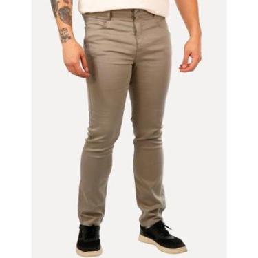 Imagem de Calça Dudalina Jeans Masculina Slim Acetinada Cáqui-Masculino