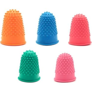 Imagem de 5 peças de dedais de dedo de borracha, 5 tamanhos diferentes, cores, protetores de dedo, almofadas reutilizáveis para papelada, corte, bordado, contagem de dinheiro, artesanato
