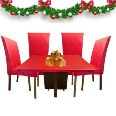 Imagem de Kit Natal Capas Cadeira Capa Mesa Couro Impermeável 2 4 6 ou 8 Lugares