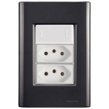 Imagem de Cj Interruptor E Duas Tomadas 10a E 20a Giz Grafite Tramontina Completo Pronto Tramontina