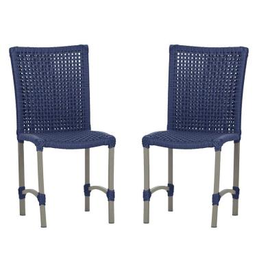 Imagem de 2 Cadeiras De Jantar Cannes De Alumínio Pintura Fendi Trama Azul