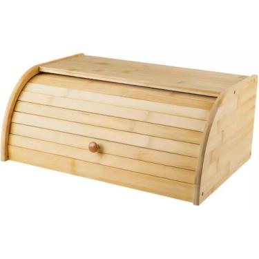 Imagem de Porta Pão em Bambu com Tampa Retrátil, Design Moderno, Natural, 40x27x16cm, Organizador de Cozinha