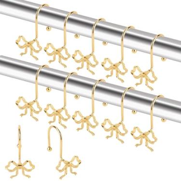 Imagem de 12un Ganchos Metal com Laço para Cortina Chuveiro, Ganchos Decorativos de Metal com Laço Cortina Chuveiro para Quartos Quartos Bebê Salas Estar e Berçários (Dourado)