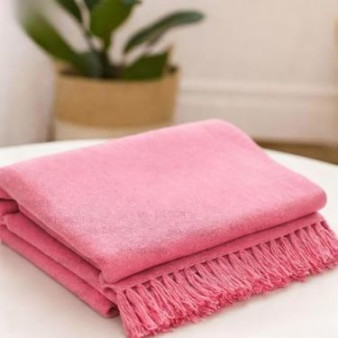 Imagem de Manta de Sofa, Manta para Sofa Grande, 4,00 X 1,8m Decorativa e Capa Protetora Algodão Artesanal Resistente e Duradouro Adequado para uso doméstico(Rosa BB King)