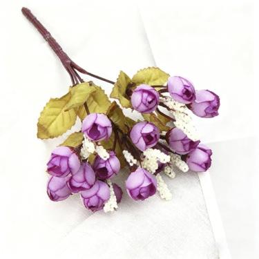 Imagem de Dpofirs Mini Decoração de Flores Falsas de Seda |Rosa Pérola Artificial Com Boa Haste para Arranjos de Casa, Escritório, Casamento e Festas (Roxa)