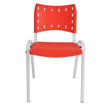 Imagem de Cadeira Iso para Escola Escritório Comércio Vermelha Base Branca