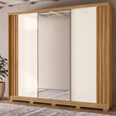 Imagem de Guarda Roupa Casal 3 Portas Com Espelho Deslizantes 6 Gavetas Arizona - Freijó - Off White