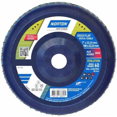 Imagem de Disco Flap Evolution R822 Grão 60 180x22,23mm - 66623313736 - Norton