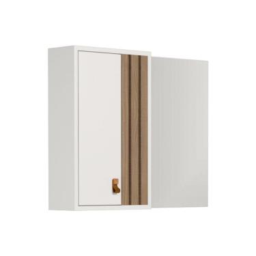 Imagem de Espelheira Ariel 80cm Com Detalhe Ripado Branco/jequitibá